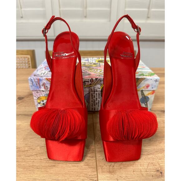 Jeffrey Campbell Duffy Slingback Red Satin Heel Size 10 NIB Plume Design Elegant - Picture 5 of 14